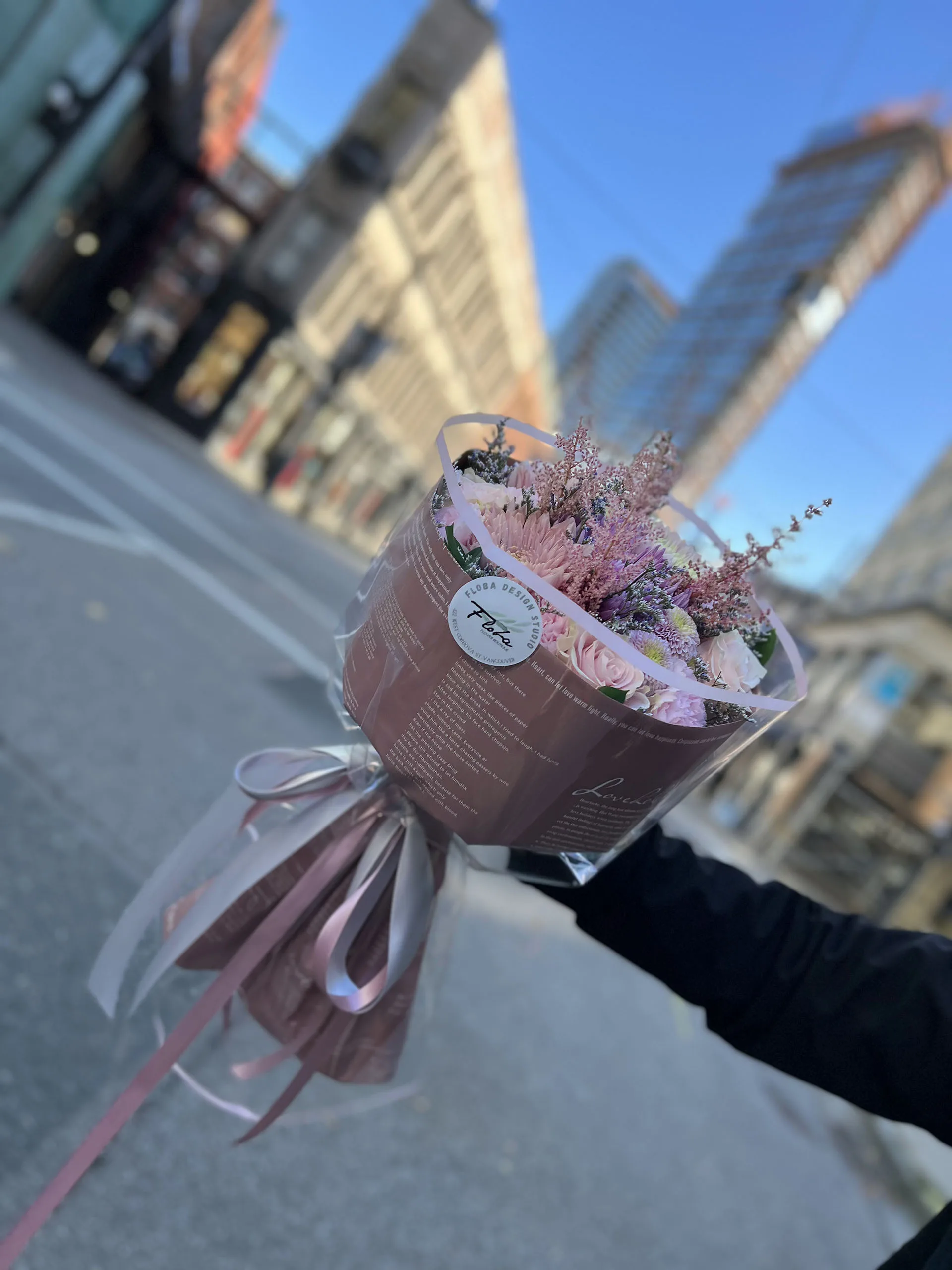 pastel harmony bouquet with pink, lavender, and cream flowers
