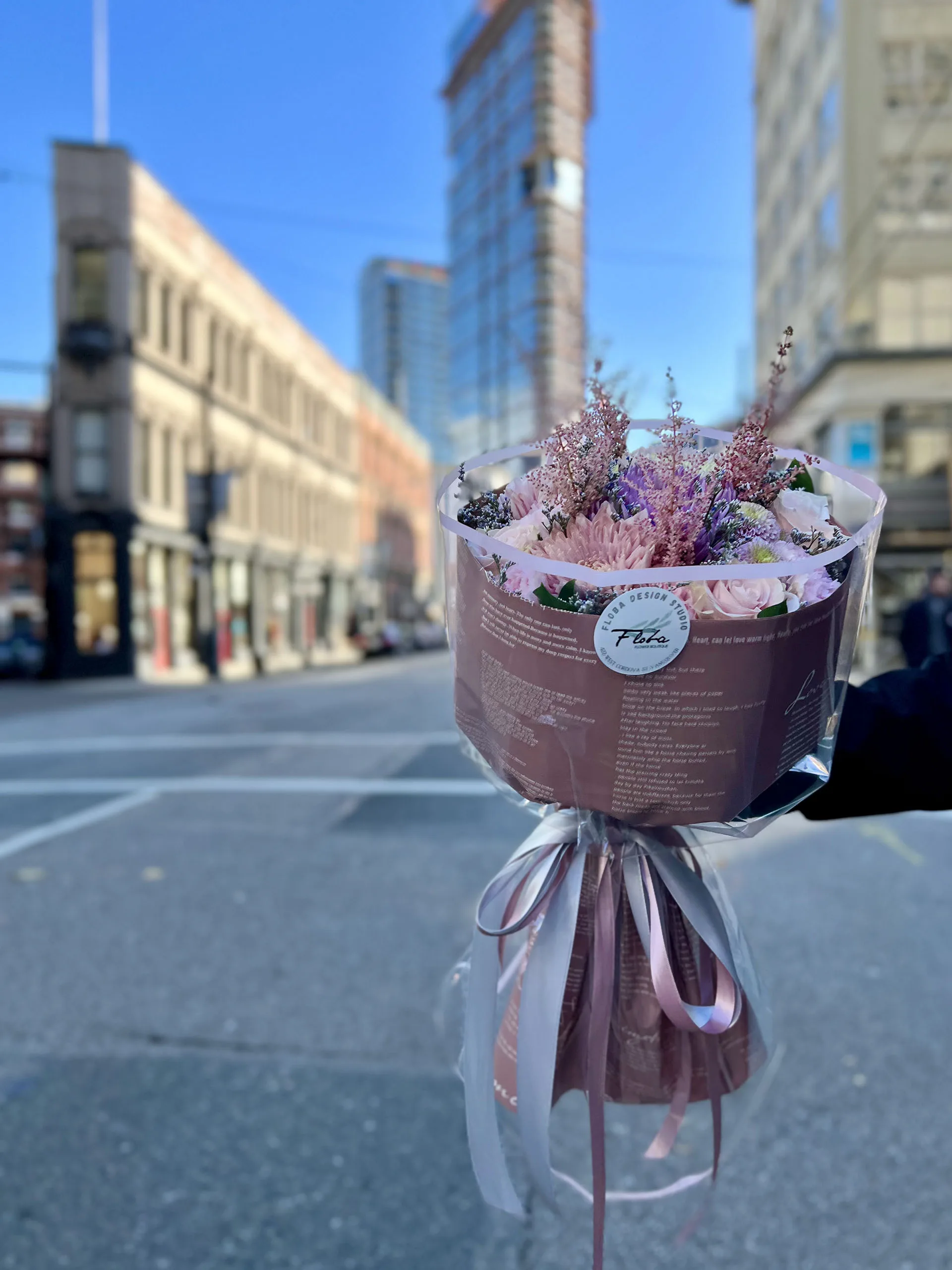 pastel harmony bouquet with pink, lavender, and cream flowers