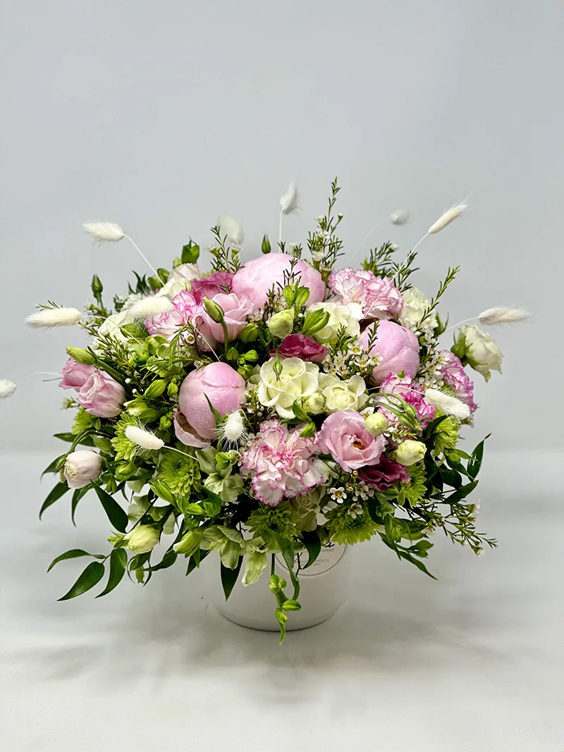 Lovely floral centerpiece with peonies or roses in Vancouver