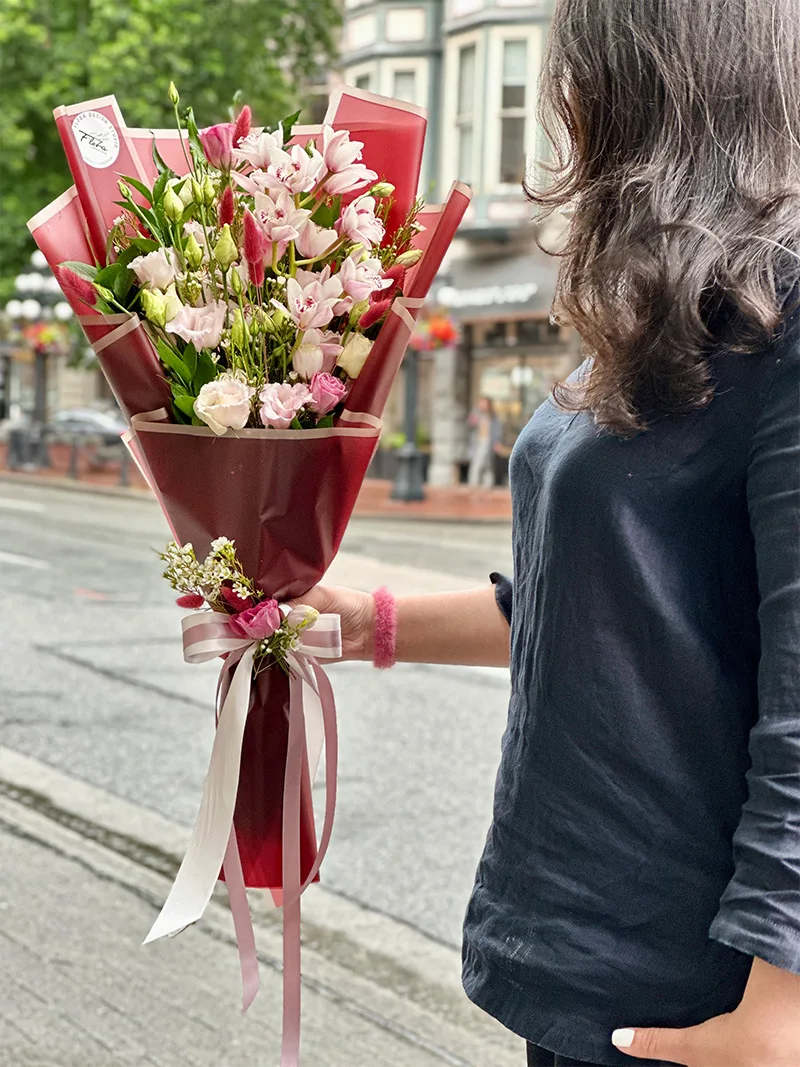 Orchid bouquet Vancouver with pink orchids and lisianthus