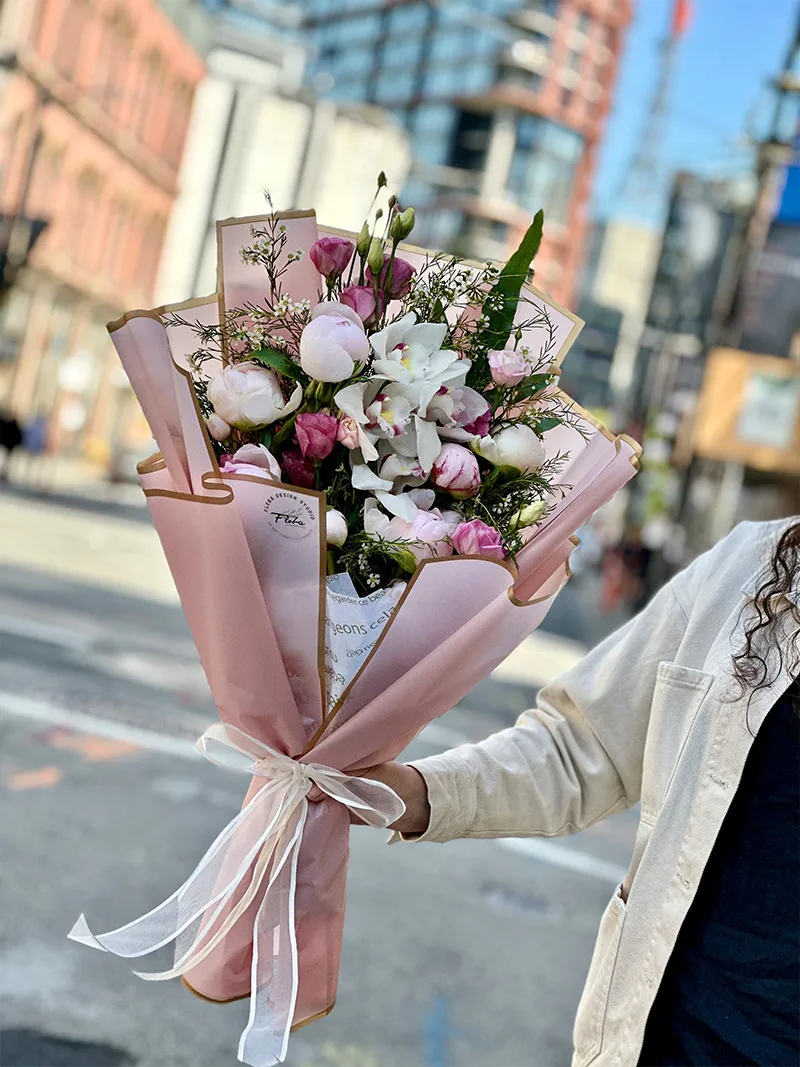 orchid peony bouquet vancouver – pink and white flowers