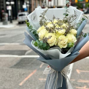 Luxury white rose bouquet with premium Mondial roses in Vancouver