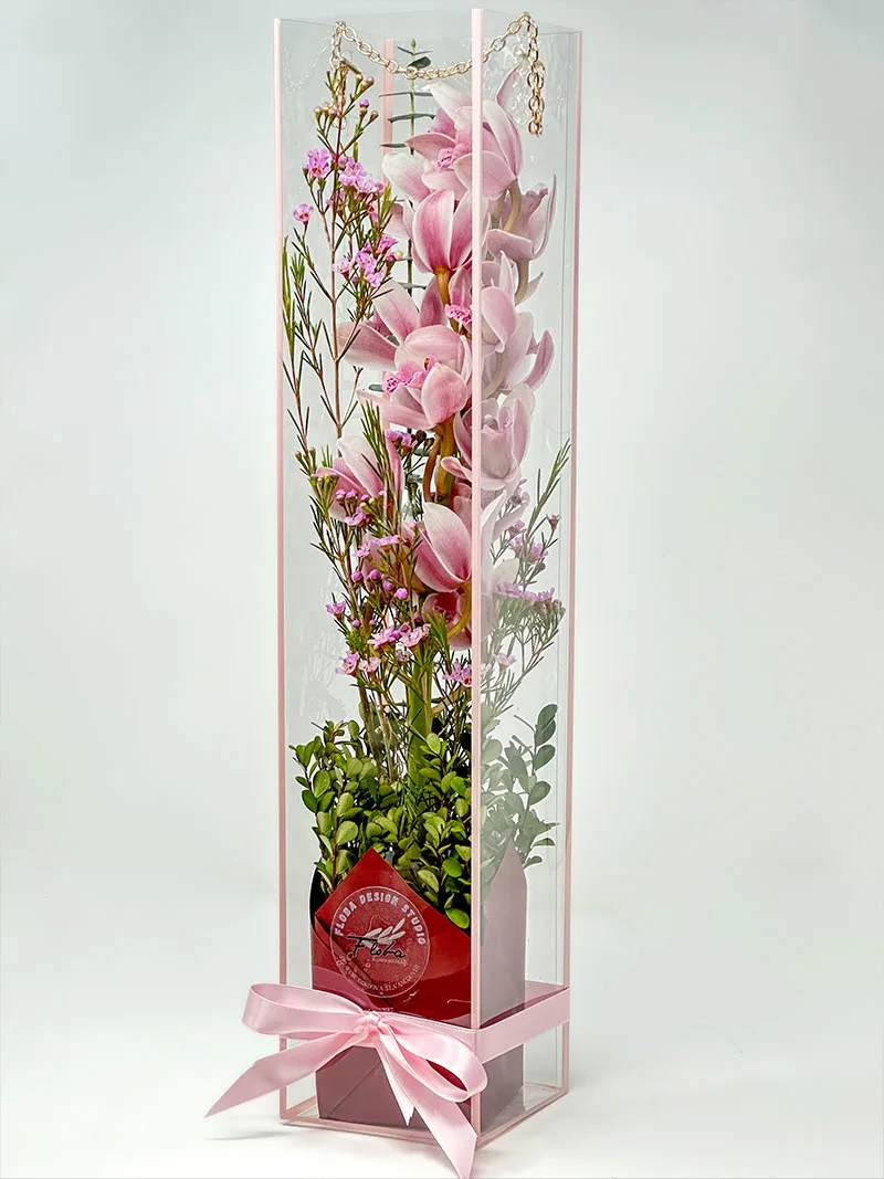 به: orchid gift box Vancouver – pink cymbidium display by Floba