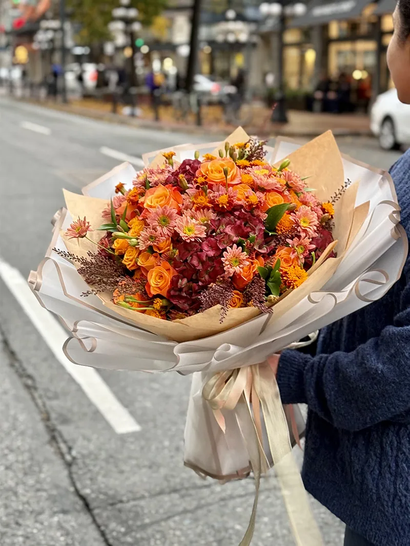 Close-up of Luxurious Bloom Bouquet with vibrant seasonal flowers