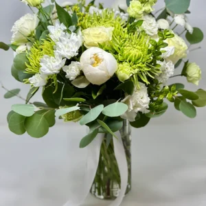 White and green vase arrangement Vancouver – seasonal flower bouquet by Floba