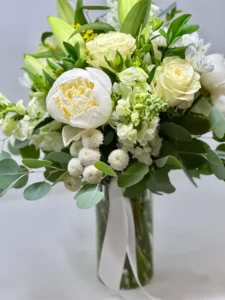 White and green vase arrangement Vancouver – seasonal flower bouquet by Floba