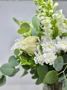 White and green vase arrangement Vancouver – seasonal flower bouquet by Floba