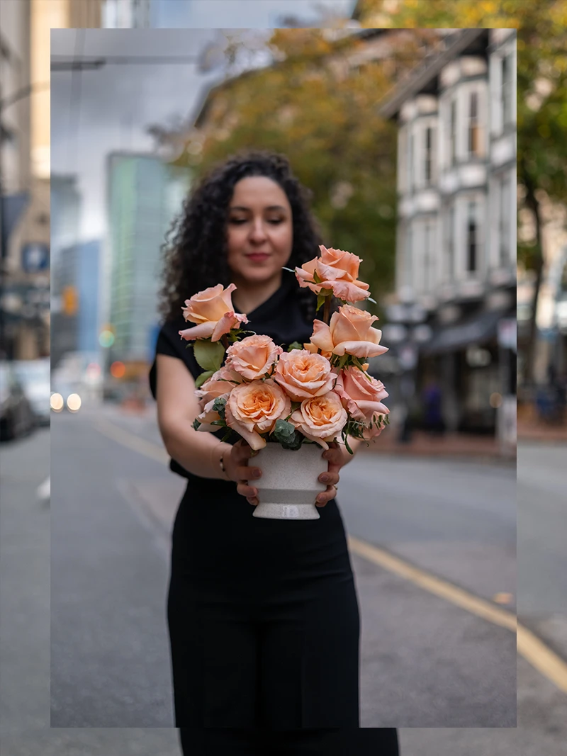 Peach rose vase arrangement handcrafted by Floba Flower Boutique in Downtown Vancouver Peach rose vase arrangement handcrafted by Floba Flower Boutique in Downtown Vancouver