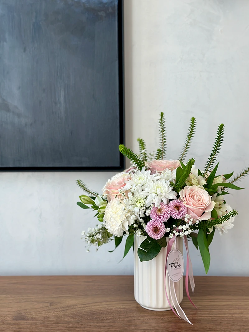 Blush Rose White Flower Vase Blush rose and white flower vase arrangement by Floba Flower Boutique